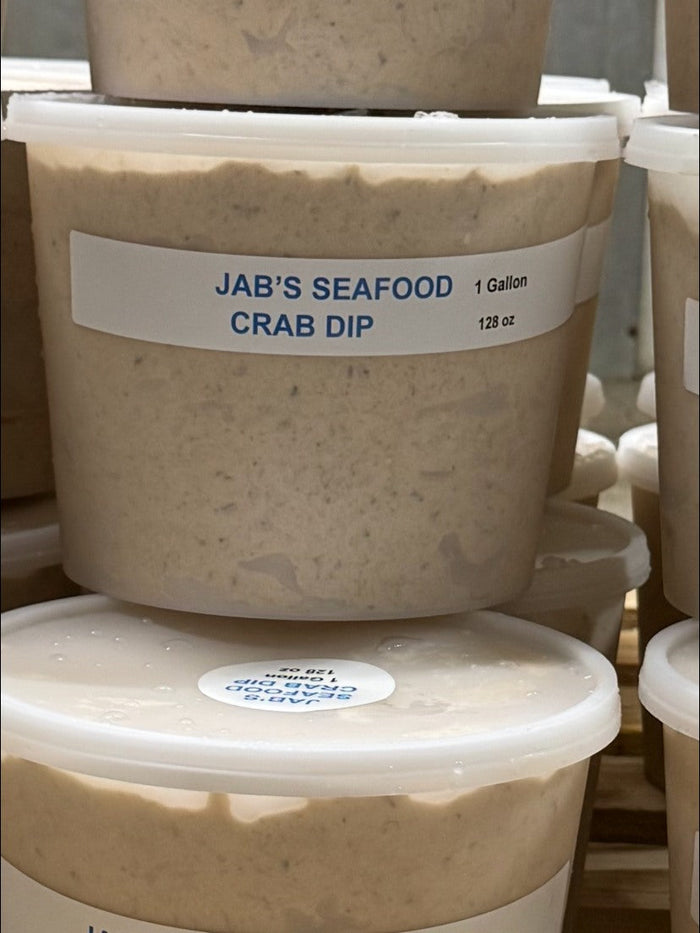 Jab's Seafood crab dip in one-gallon tubs, 128 oz